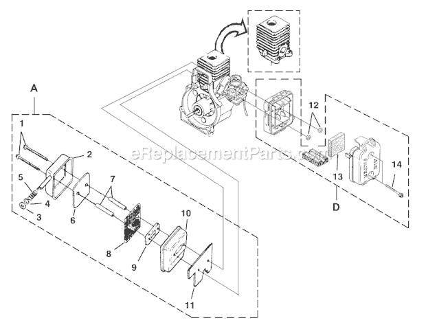 Homelite UT08111 BackPacker Blower C - Muffler And Air Cleaner Diagram