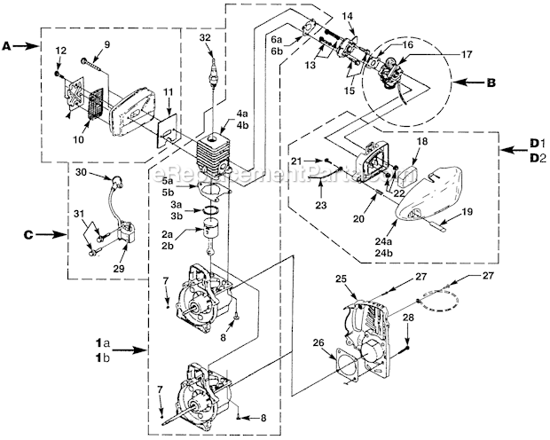 Homelite s825cdv (UT-20632-A) String Trimmer Intake Muffler Ignition And Engine Diagram