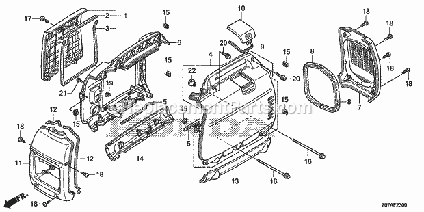 Honda EB2000I (Type A)(VIN# GCANM-1300001-9999999) Generator Front Cover, Side Cover , Rear Cover Diagram