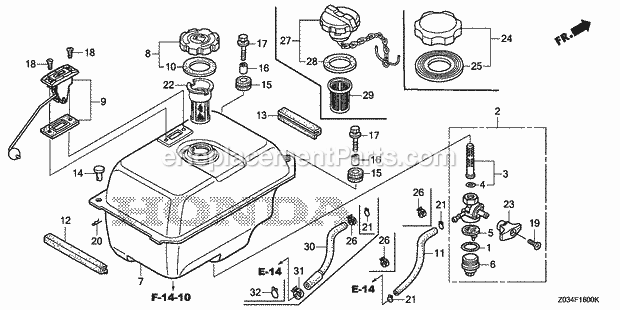 Honda EB3000CK1 (Type AN)(VIN# GCAE-1900001-9999999) Generator Fuel Tank, Fuel Strainer Diagram