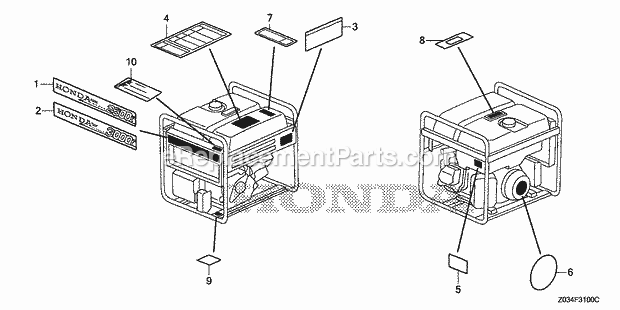 Honda EB3000CK1 (Type AN)(VIN# GCAE-1900001-9999999) Generator Labels Diagram