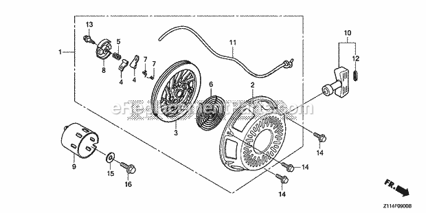 Honda EB5000I (Type A)(VIN# GC05-3600001-9999999) Generator Recoil Starter Diagram