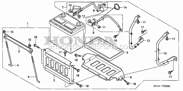 Honda EM5000SXK2 (Type ACH)(VIN# GCAEH-1-9999999) Generator Battery, Battery Tray Kit Diagram