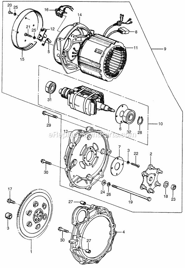 Honda EM5000 (Type A)(VIN# EA-9000014-9999999) Generator Alternator, Flywheel , Coupling Case Diagram
