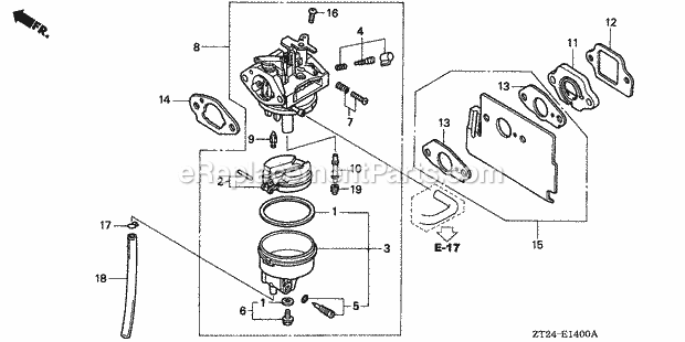 Honda EN2000 (Type A)(VIN# GCAH-1000001-9999999) Generator Carburetor Diagram