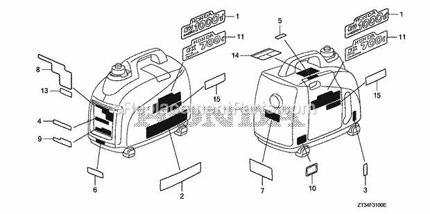 Honda EU1000IK1 (Type AC)(VIN# GCAL-1500001-9999999) Generator Labels Diagram