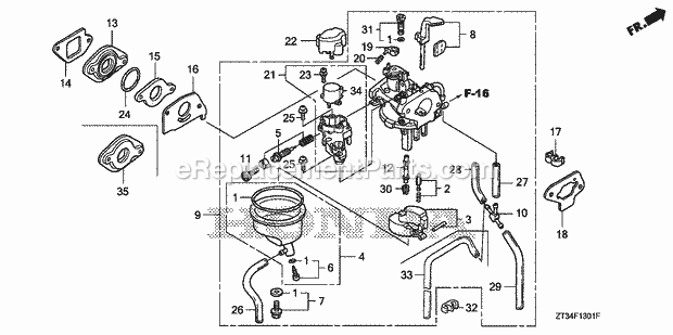 Honda EU1000IK1 (Type AC)(VIN# GCAL-1500001-9999999) Generator Carburetor (Eu1000i/K1) Diagram