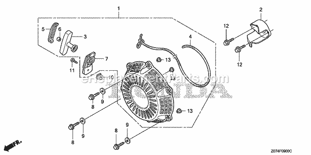 Honda EU2000IK1 (Type A6)(VIN# GCANM-1300001-9999999) Generator Recoil Starter Diagram