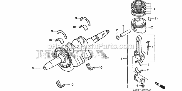 Honda EV4010 (Type AC/B)(VIN# GA01-1400001-1499999) RV Generator Crankshaft, Piston Diagram