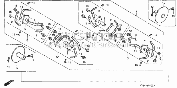 Honda F220 (Type A/A)(VIN# GJALM-1100001-1199999) Tiller Side Disk Kit, Rotor Kit Diagram