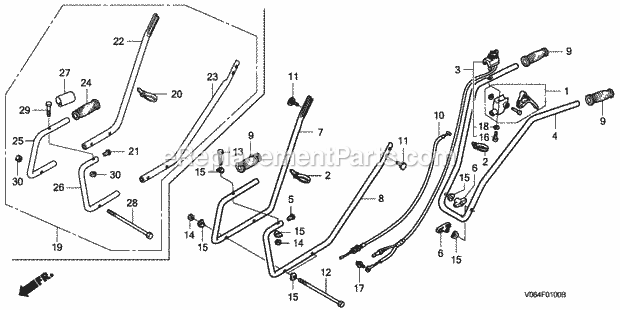 Honda FG100 (Type A1)(VIN# FZCV-6000001 to FZCV-9999999) Rototiller Handlebar + Throttle Lever (-6081151) Diagram