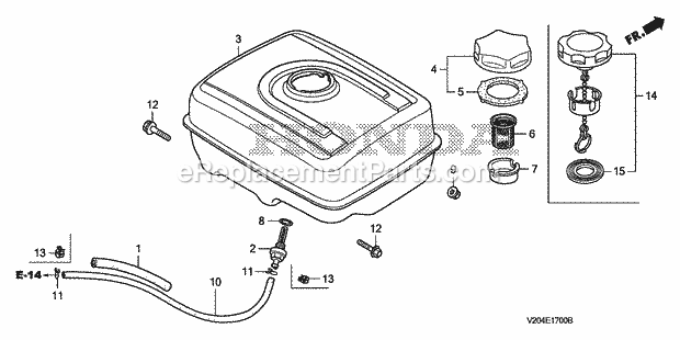 Honda FRC800 (Type A)(VIN# GC04-4400001-9999999) Tiller Fuel Tank Diagram