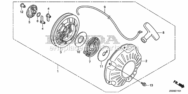 Honda GX100RT (Type KRBN)(VIN# GCCCT-1000001-9999999) Engine Recoil_Starter_(2) Diagram