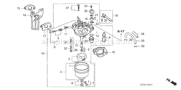 Honda GX160T1 (Type QCL)(VIN# GCABT-1000001-9999999) Small Engine Page C Diagram