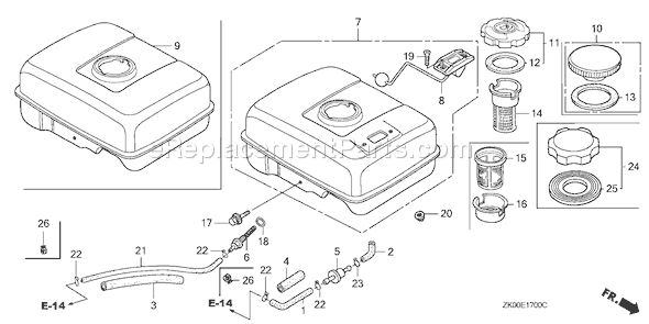 Honda GX200 (Type HX/A)(VIN# GCAE-1900001) Small Engine Page K Diagram