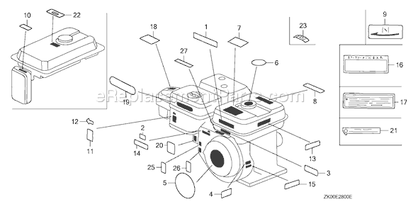 Honda GX200 (Type HX/A)(VIN# GCAE-1900001) Small Engine Page M Diagram