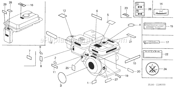 Honda GX200 (Type VX)(VIN# GCAE-1000001-1899999) Small Engine Page M Diagram