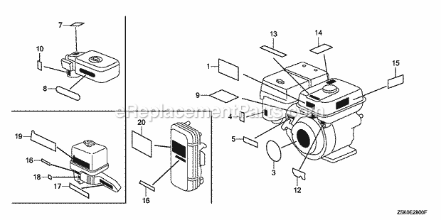 Honda GX270RT2 (Type RDG4)(VIN# GCBGT-1000001-9999999) Engine Label Diagram