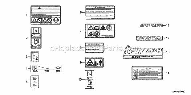 Honda GX270RT2 (Type RDG4)(VIN# GCBGT-1000001-9999999) Engine Other_Parts_(Label) Diagram