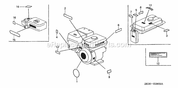 Honda GX340K1 (Type EDS2/A)(VIN# GC05-3600001-9999999) Small Engine Page R Diagram