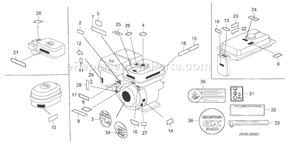 Honda GX340K1 (Type QAE2)(VIN# GC05-2000001-3599999) Small Engine Page O Diagram