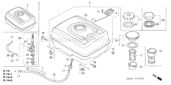 Honda GX340K1 (Type QDW9)(VIN# GC05-2000001-3599999) Small Engine Page K Diagram