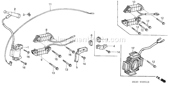 Honda GX340K1 (Type VAH1)(VIN# GC05-2000001-3599999) Small Engine Page K Diagram