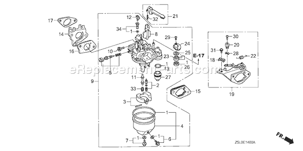 Honda GX340U1 (Type SHQ4)(VIN# GCAMK-1000001) Small Engine Page C Diagram