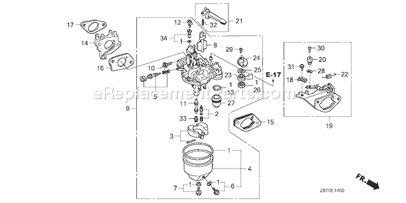 Honda GX340UT1 (Type QXC9)(VIN# GCAVT-1000001) Small Engine Page C Diagram