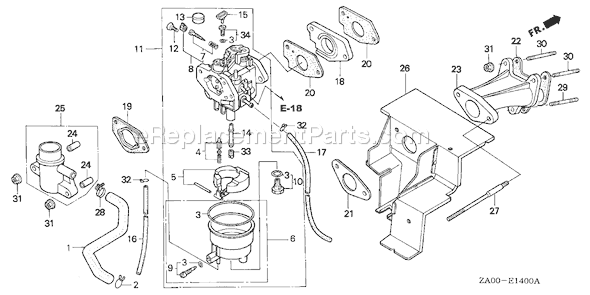 Honda GX360K1 (Ttype DDA)(VIN# GA01-1400001) Small Engine Page B Diagram