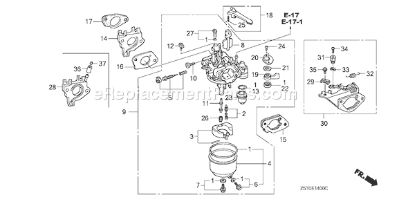 Honda GX390UT1 (Type VXB7)(VIN# GCAKT-1000001) Small Engine Page C Diagram