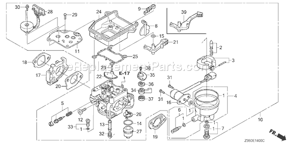 Honda GX440IR (Type V2L4)(VIN# GCAWK-1000001) Small Engine Page C Diagram