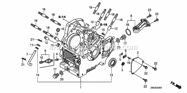 Honda GX630R (Type KXF)(VIN# GCBEK-1000001-9999999) Engine Crankcase Diagram