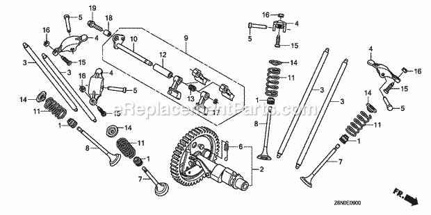 Honda GX630 (Type SAE1)(VIN# GCBBK-1000001-9999999) Engine Camshaft Diagram