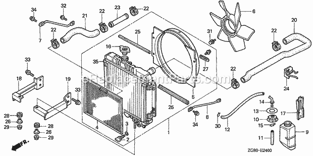 Honda GX640 (Type SD4/A)(VIN# GAAD-1030001-9999999) Engine Radiator Diagram