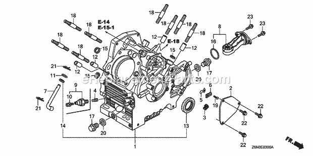 Honda GX690 (Type TXF3)(VIN# GCBDK-1000001-9999999) Engine Crankcase Diagram