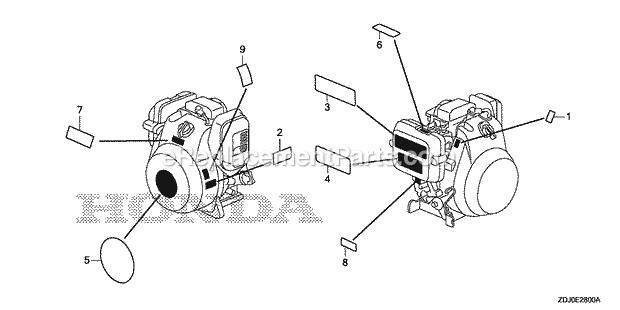 Honda GXR120RT (Type KRF2)(VIN# GCCDT-1000001-9999999) Engine Label Diagram