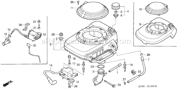 Honda GXV140 (Type A1YY)(VIN# GJAB-6000001-7999999) Small Engine Page H Diagram