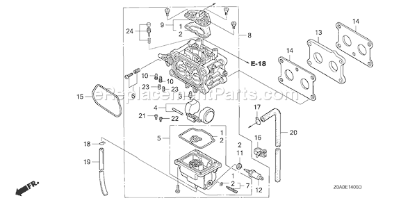 Honda GXV530 (Type JXA3A)(VIN# GJARM-1070001-9999999) Small Engine Page B Diagram