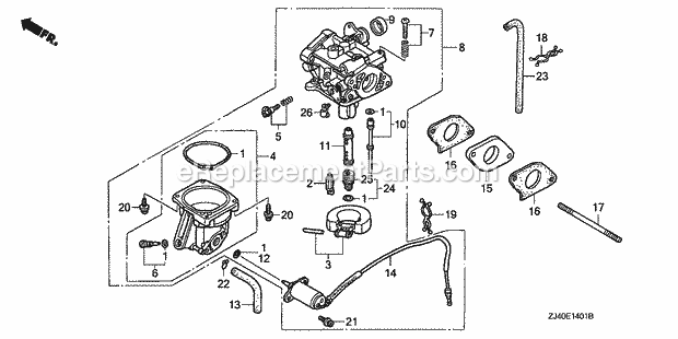 Honda GXV610K1 (Type QAFA)(VIN# GJAC-2020001-9999999) Small Engine Page H Diagram