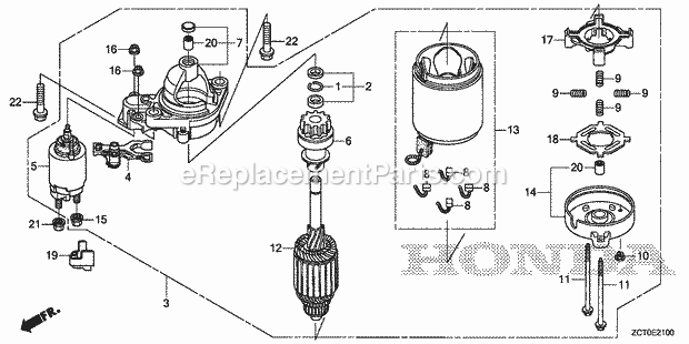 Honda GXV660RH (Type TAF)(VIN# GJADH-1000001-9999999) Engine Starter_Motor Diagram