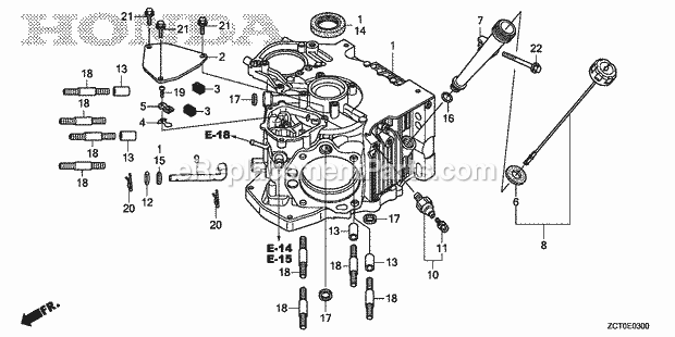 Honda GXV660RH (Type TAF2)(VIN# GJADH-1000001-9999999) Engine Crankcase Diagram