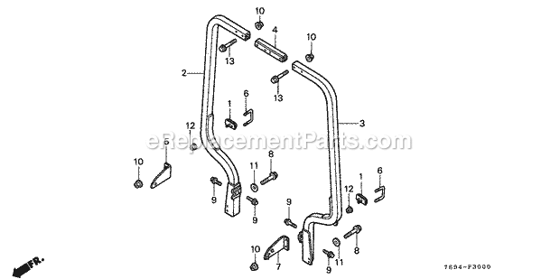 Honda H5518 (Type AC4/A)(VIN# GAAD-1000001-1016931) Multi Purpose Tractor Roll Over Protector Diagram