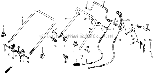 Honda HR194 (PXA)(Vin#HR194-1000001) Lawn Mower Handlebar Diagram