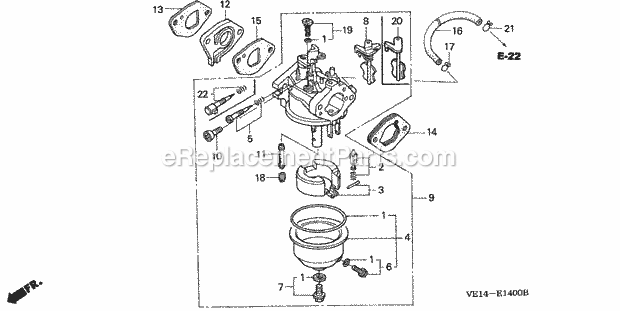 Honda HRM215K1 (Type PDA)(VIN# MZBB-6200001 to MZBB-6299999) Lawn Mower Carburetor Diagram