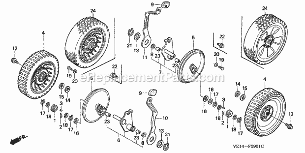 Honda HRM215K3 (Type HXA)(VIN# MZBB-6400001 to MZBB-6452724) Lawn Mower Rear Wheel Diagram