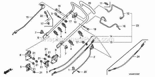 Honda HRR216K2 (Type PDAA)(VIN# MZCG-6700001 to MZCG-7199999) Lawn Mower Handlebar (1) Diagram