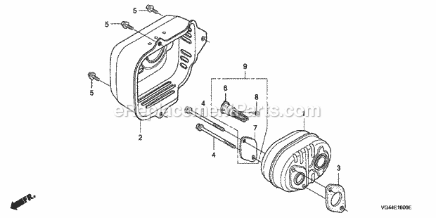 Honda HRR216K2 (Type SDAA)(VIN# MZCG-6700001 to MZCG-7199999) Lawn Mower Muffler Diagram