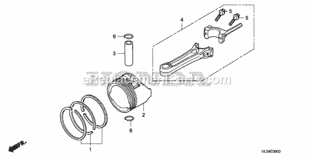 Honda HRR216K5 (Type VXAA)(VIN# MZCG-7800001 to MZCG-7999999) Lawn Mower Piston + Connecting Rod Diagram