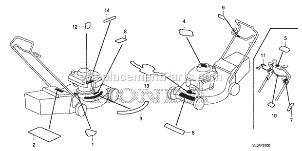 Honda HRR216K6 (Type PDAA)(VIN# MZCG-8000001 to MZCG-8199999) Lawn Mower Label Diagram